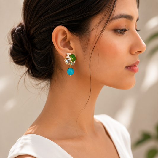 Emerald Crystal Drop Statement Earrings