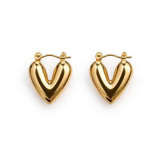 Golden Heart Hoop Earrings  (Anti tarnish)
