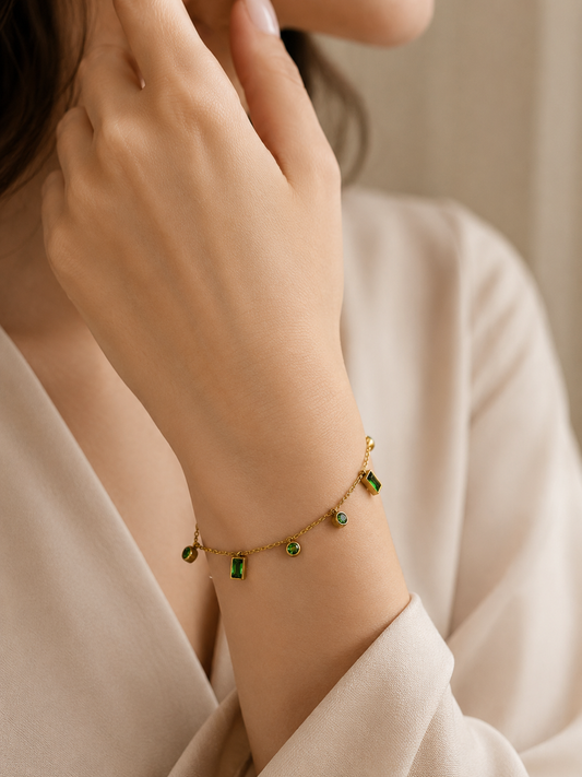 Emerald Charm Chain Bracelet
