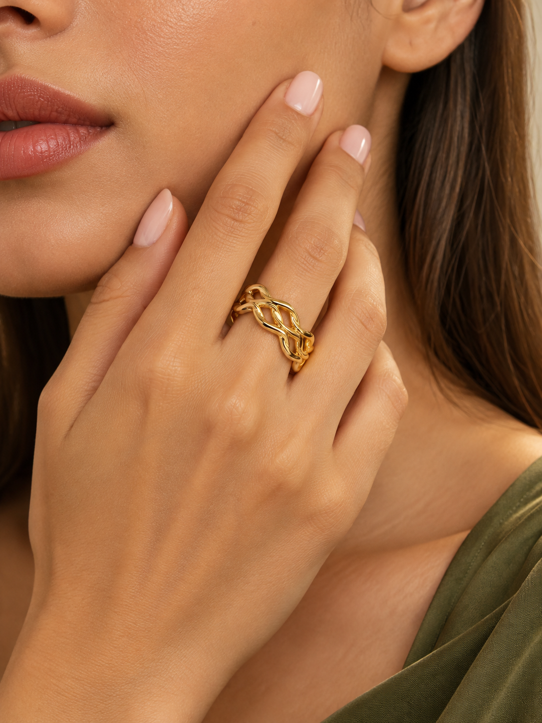 Twisted Chain Gold Adjustable Ring (Anti tarnish) | Opening Adjustable 14K Gold-plated Stainless Steel Ring