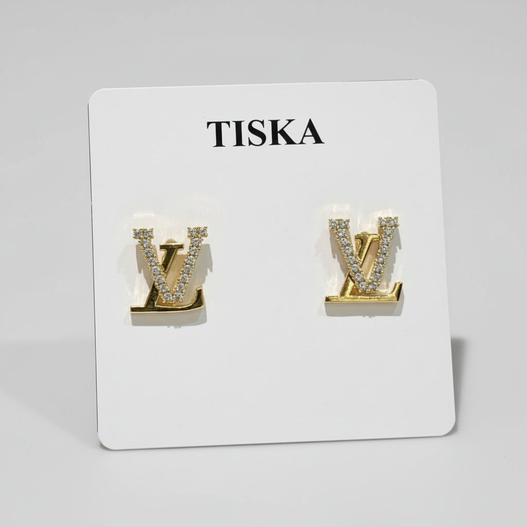 Luxury Initial LV Stud Earrings (Gold Finish)