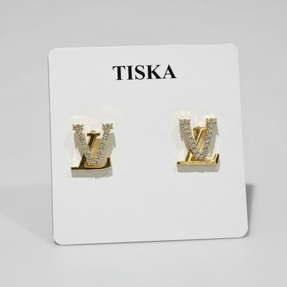 Luxury Initial LV Stud Earrings (Gold Finish)