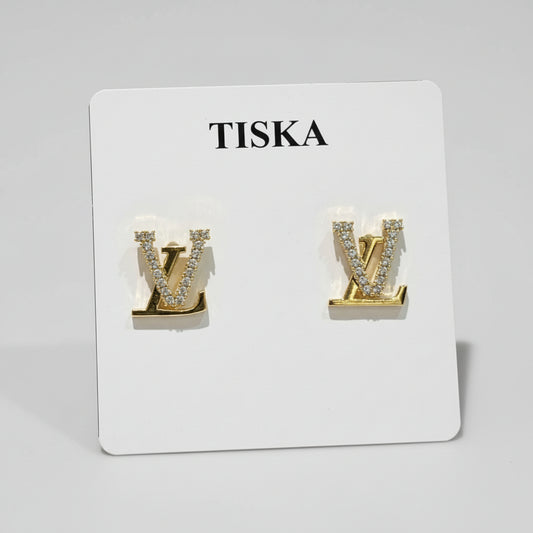 Luxury Initial LV Stud Earrings (Gold Finish)
