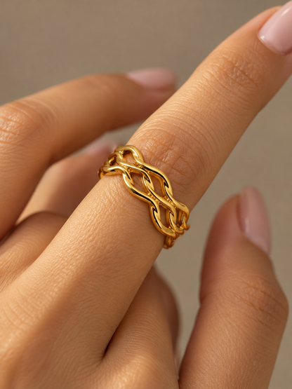 Twisted Chain Gold Adjustable Ring (Anti tarnish) | Opening Adjustable 14K Gold-plated Stainless Steel Ring