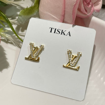 Luxury Initial LV Stud Earrings (Gold Finish)