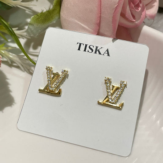 Luxury Initial LV Stud Earrings (Gold Finish)