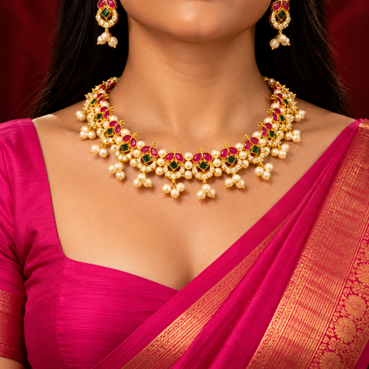 Ruhani Premium Kundan Pearl Necklace Set