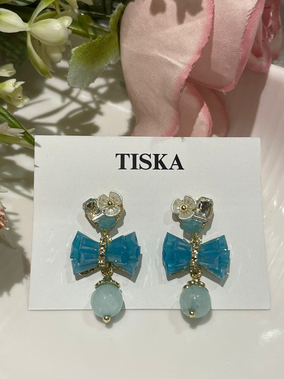 Crystal Bow Drop Earrings