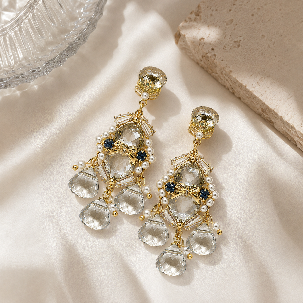 Crystal Pearl Statement Drop Earrings