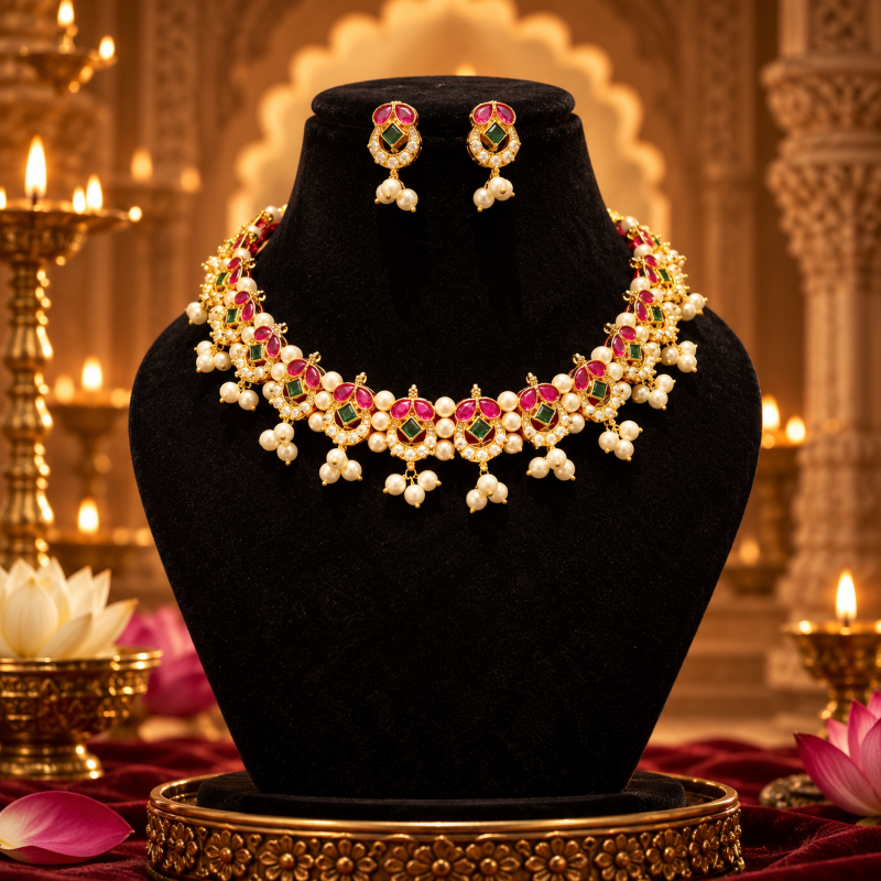Ruhani Premium Kundan Pearl Necklace Set