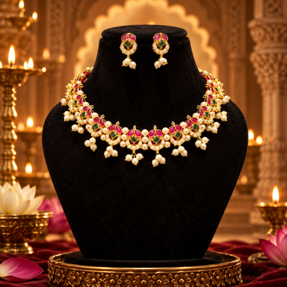 Ruhani Premium Kundan Pearl Necklace Set