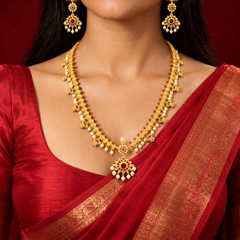 Aaradhya Premium Pearl Haar Necklace Set