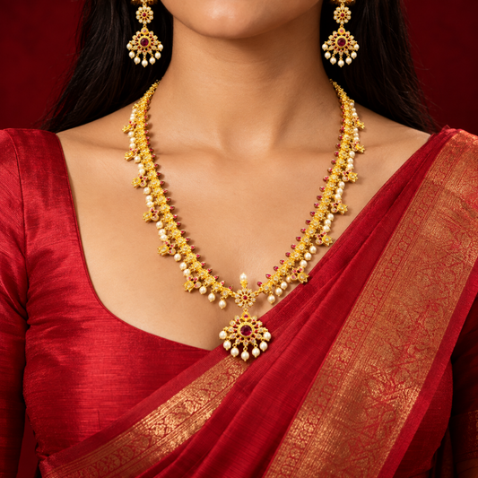 Aaradhya Premium Pearl Haar Necklace Set