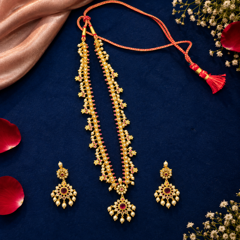 Aaradhya Premium Pearl Haar Necklace Set