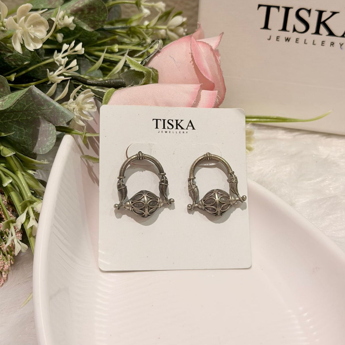 Vintage Tribal Oxidised Hoop Earrings