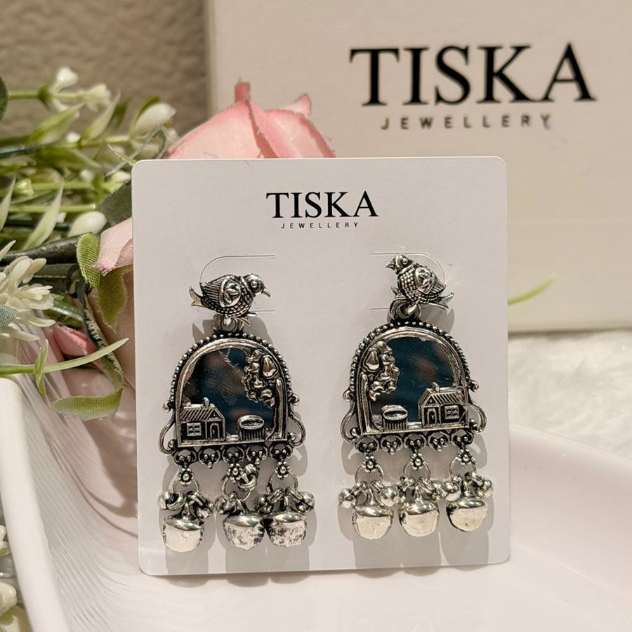 Vintage Village Story Oxidised Earrings