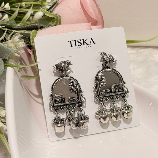 Vintage Village Story Oxidised Earrings