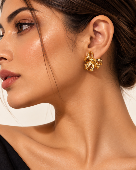 Elegant Ribbon Bow Gold Earrings Stainless Steel) | Anti Tarnish