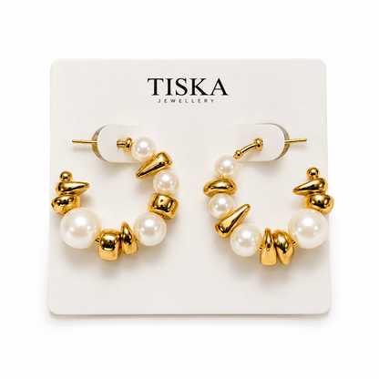 Pearl Aura Gold Hoop Earrings