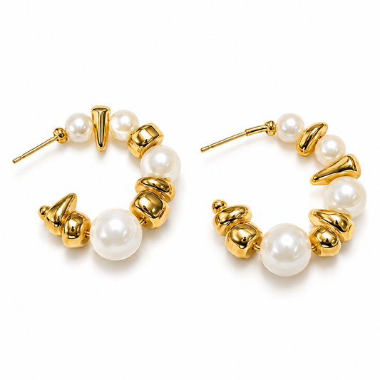 Pearl Aura Gold Hoop Earrings