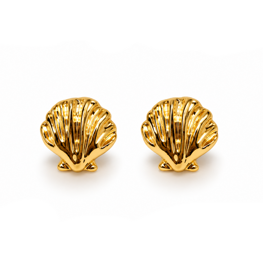 Golden Seashell Stud Earrings (Stainless Steel) | Anti Tarnish