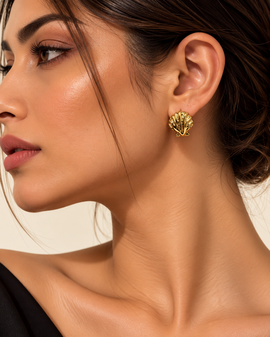 Golden Seashell Stud Earrings (Stainless Steel) | Anti Tarnish