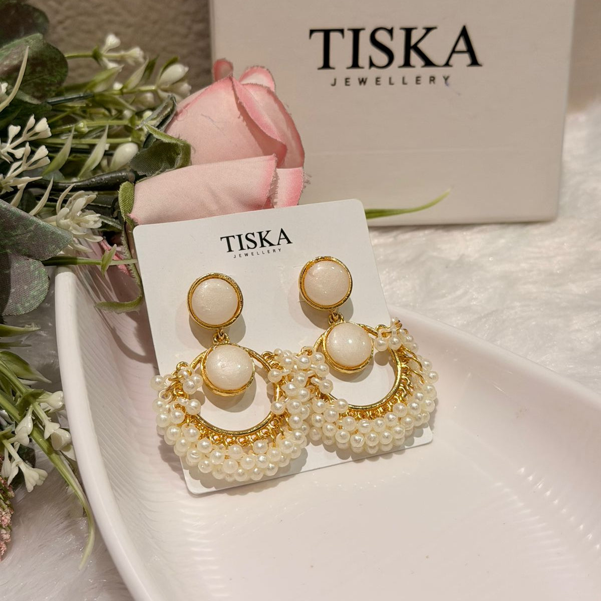 Pearl Charm Hoop Statement Earrings