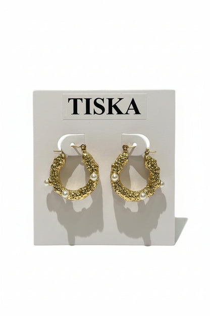 18K Gold Plated Pearl Textured Hoop Earrings