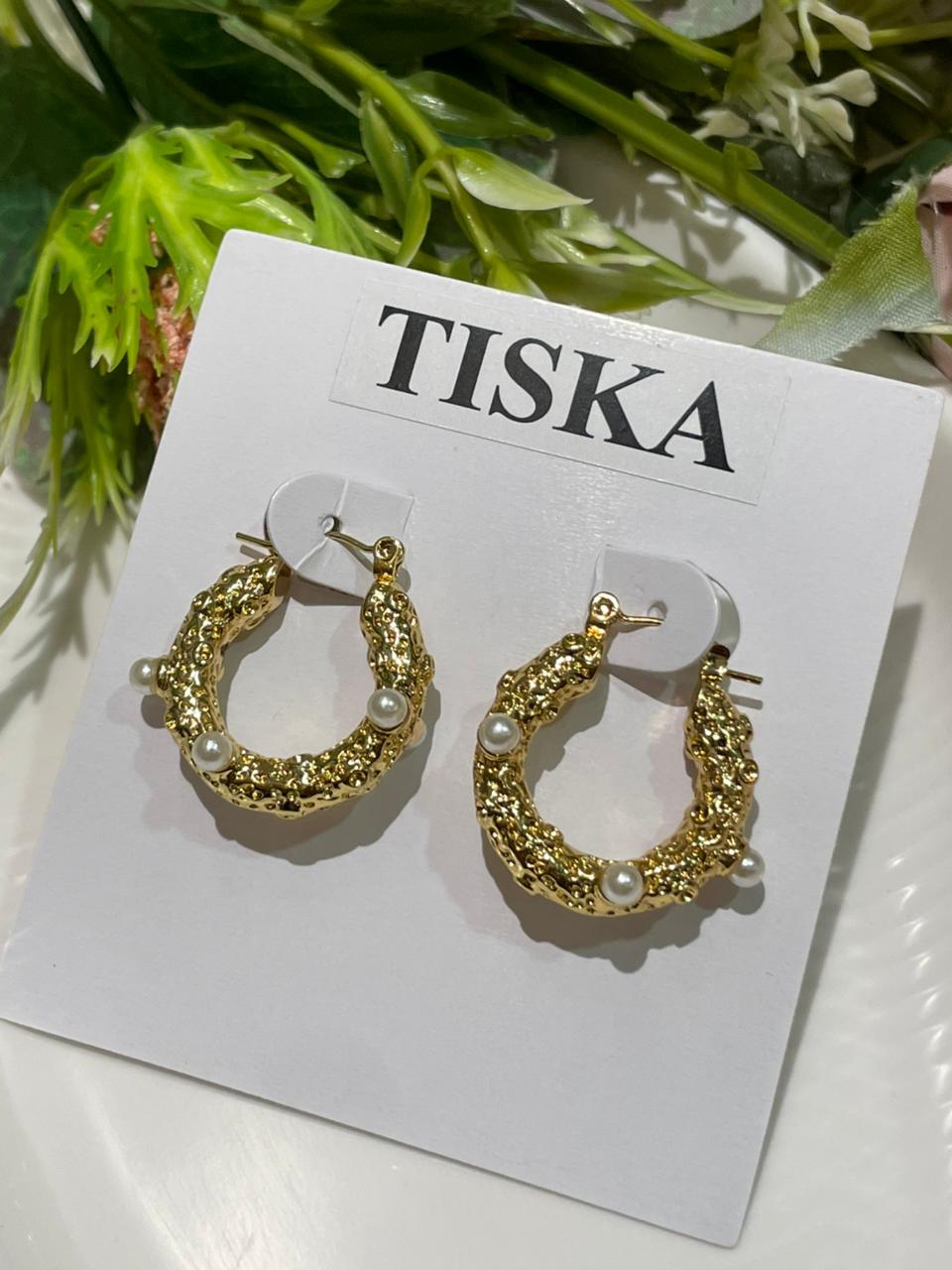 18K Gold Plated Pearl Textured Hoop Earrings