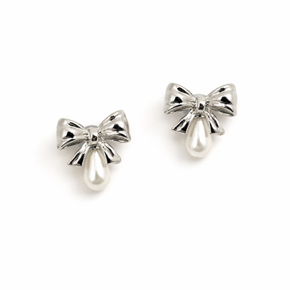Pearl Bow Charm Earrings