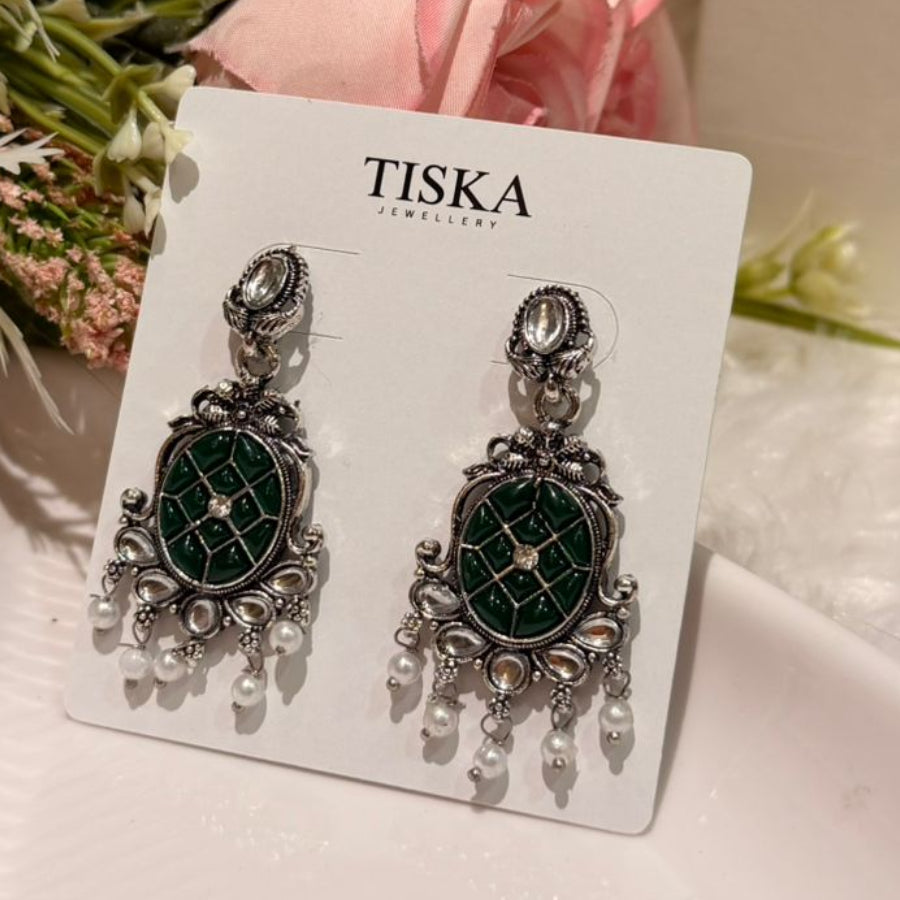 Emerald Pearl Antique Drop Earrings