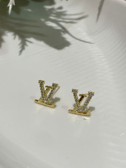 Luxury Initial LV Stud Earrings (Gold Finish)