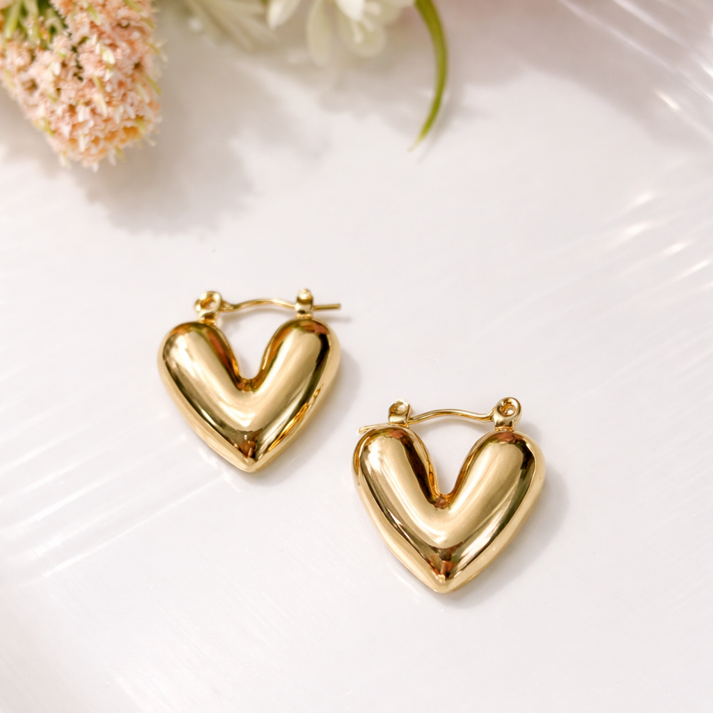 Golden Heart Hoop Earrings  (Anti tarnish)