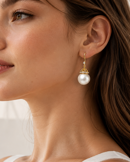 18K Gold Royal Pearl Drop Earrings