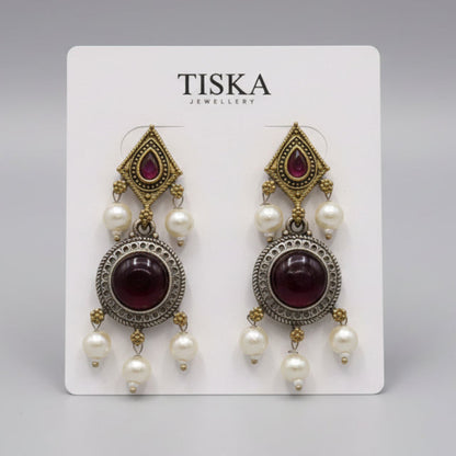 Antique Ruby Long Dangler with Pearls