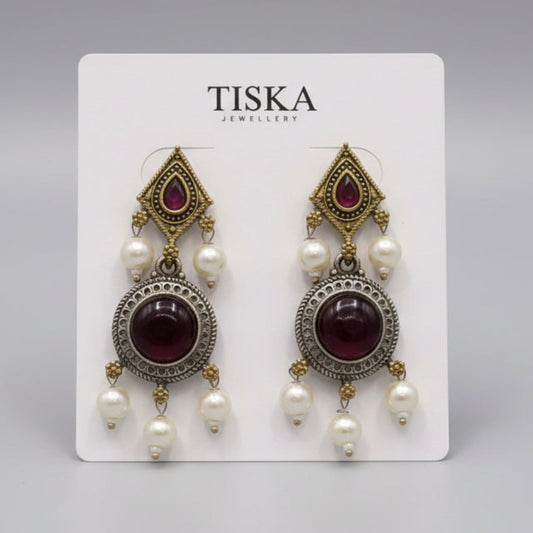 Antique Ruby Long Dangler with Pearls
