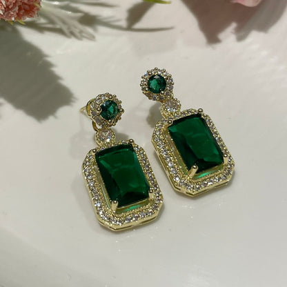 Emerald Luxe Halo Drop Earrings