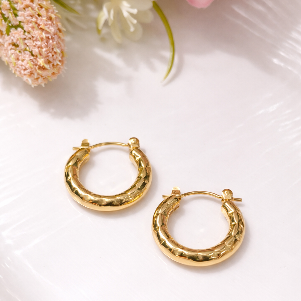 Golden Textured Hoop Earrings  (Anti tarnish)