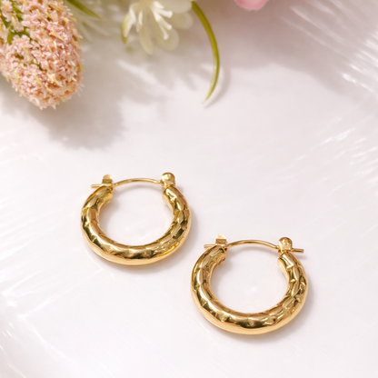 Golden Textured Hoop Earrings  (Anti tarnish)