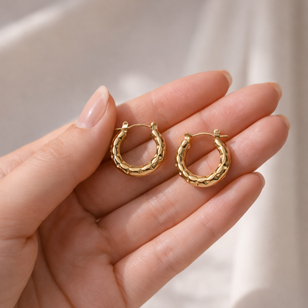 Golden Textured Hoop Earrings  (Anti tarnish)