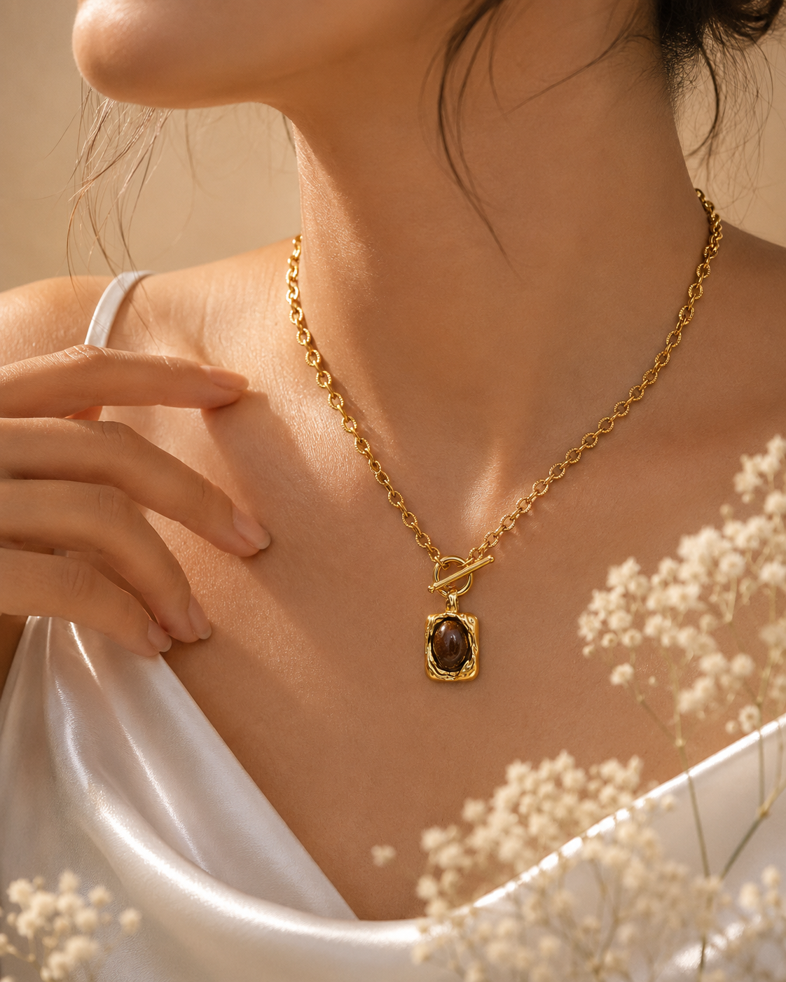 Midnight Stone Chunky Pendant Necklace