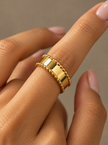 Scallop Edge Gold Statement Ring (Anti tarnish) | Opening Adjustable 14K Gold-plated Stainless Steel Ring