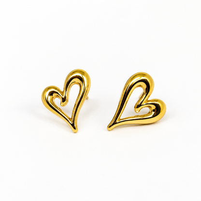 Amore Gold Heart Stud Earrings (Stainless Steel) | Anti Tarnish