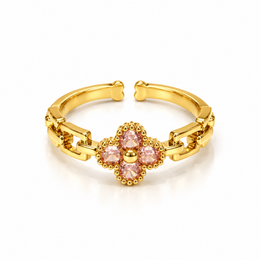 Pink Crystal Clover Ring