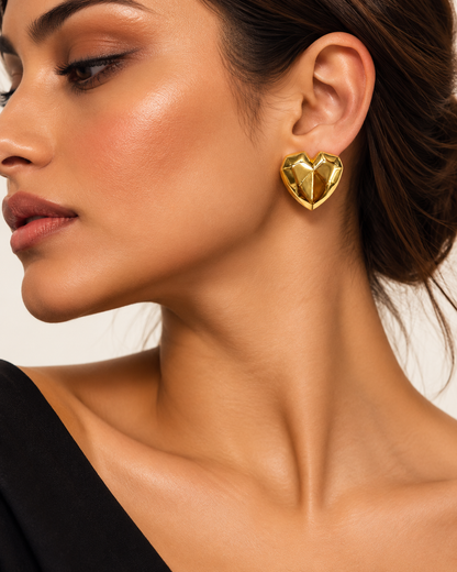 Faceted Heart Stud Earrings