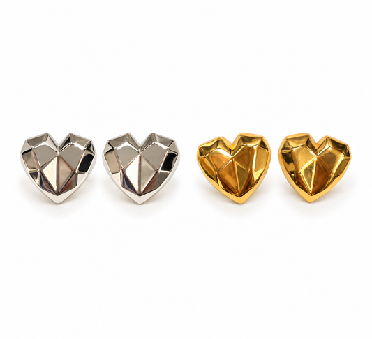 Faceted Heart Stud Earrings
