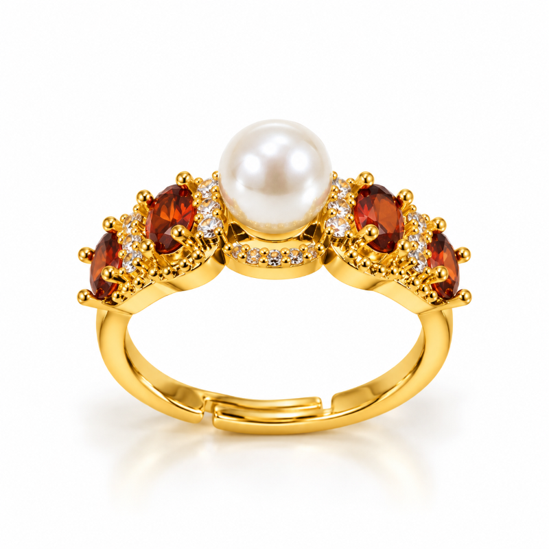 Amber Pearl Crystal Ring