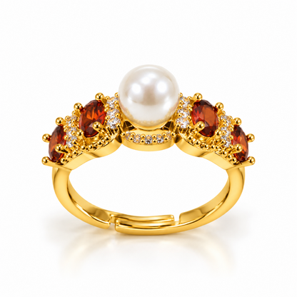 Amber Pearl Crystal Ring