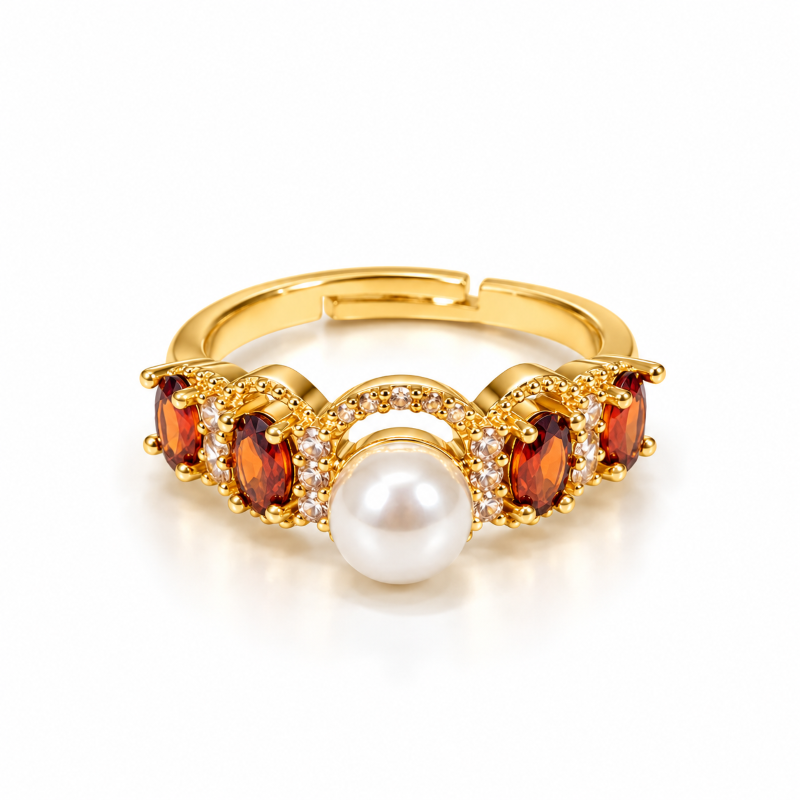 Amber Pearl Crystal Ring