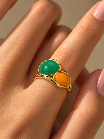 Emerald Amber Duo Ring
